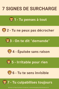 Liste visuelle des 7 signes de surcharge mentale chez les mamans épuisées